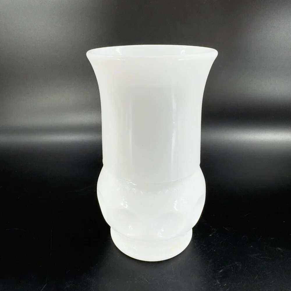 Vintage White Milk Glass Vase Vessel With Coin Dotted Pattern Bottom Glass Decor